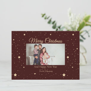 Red and Gold Starry Night Photo Christmas Holiday Card