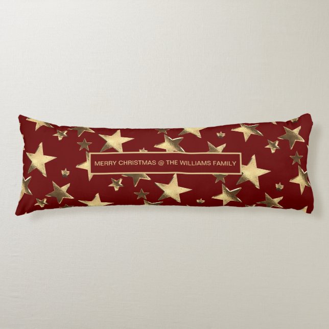 Red and Gold Stars Pattern Festive Christmas Body Pillow (Front)