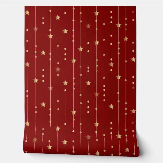 Red And Gold Stripe And Stars Decoration Pattern Wallpaper (Unrolling)