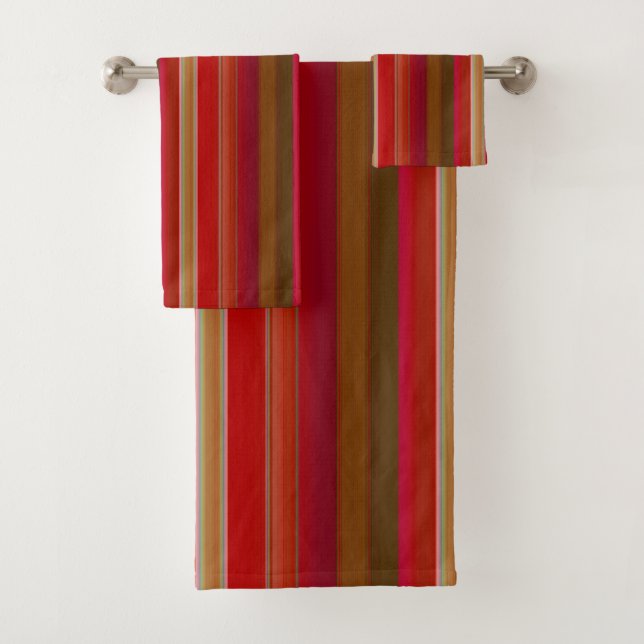 Red and Gold Stripe Bath Towel Set (Insitu)