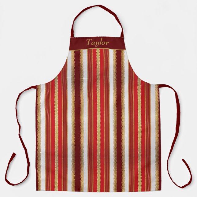 Red and Gold Stripe Personalized Apron (Front)