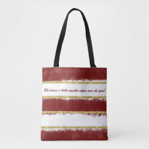 Red And Gold Striped Custom Message Tote Bag