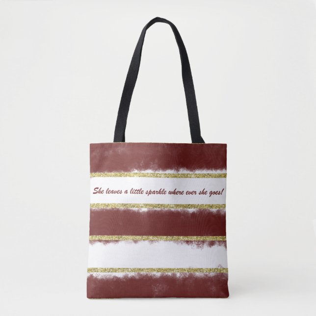 Red And Gold Striped Custom Message Tote Bag (Front)