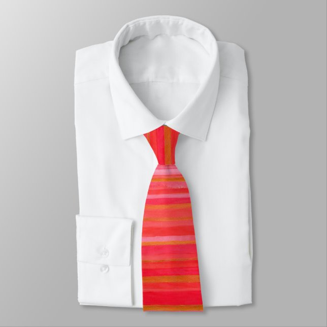 Red and Gold Striped Tie (Tied)