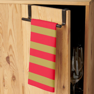 Red and Gold Stripes Kitchen Towel
