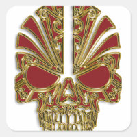 Red and gold sugar skull cranium