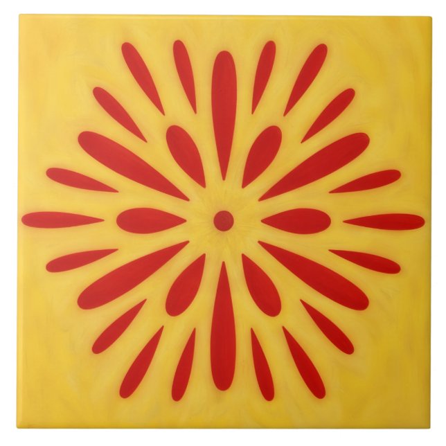 Red and Gold Sun Symbol Art Tile (Front)