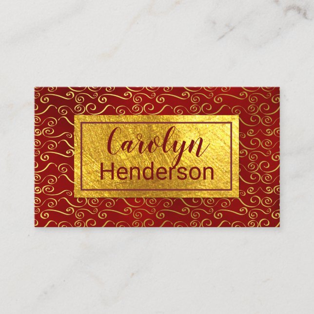 Red and Gold Swirls Business Card (Front)