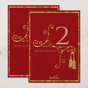 Red and Gold Tassel Indian Table Number