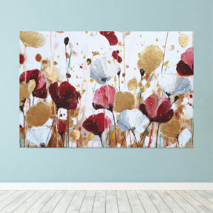 Red and Gold Textured Floral Abstract Wall Art