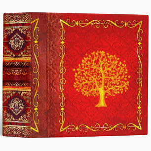 Red and Gold Tree Faux Leather Ancient Tome Binder