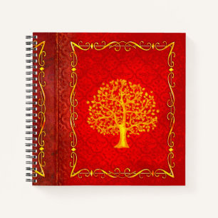 Red and Gold Tree Faux Leather Ancient Tome Notebook