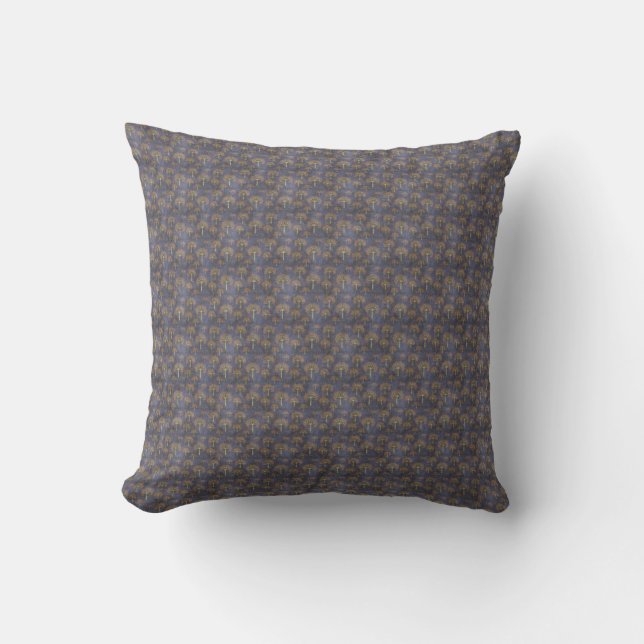 Red and Gold Trees on Grunge Blue Throw Pillow (Front)