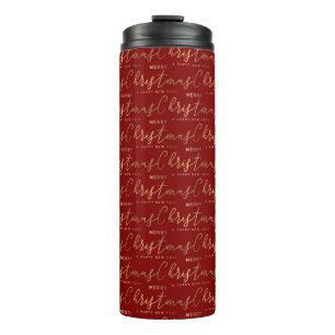 Red and Gold Typography Script Merry Christmas  Thermal Tumbler