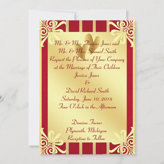 Red and Gold Valentine's Day Wedding Invitation (Front)