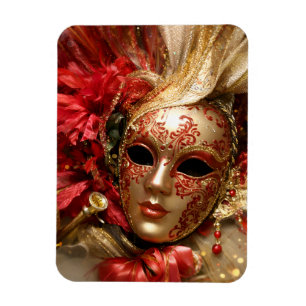 Red and Gold Venetian Masquerade Mask Magnet