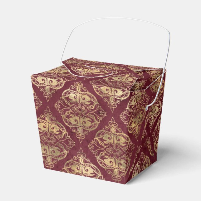 Red and Gold Vintage Damask Favor Box (Front Side)