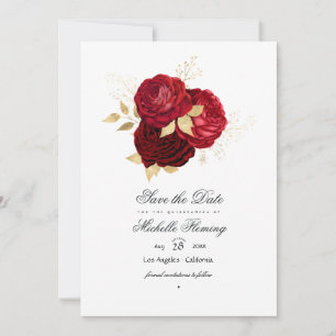 Red and Gold Vintage Rose Quinceañera Save The Date