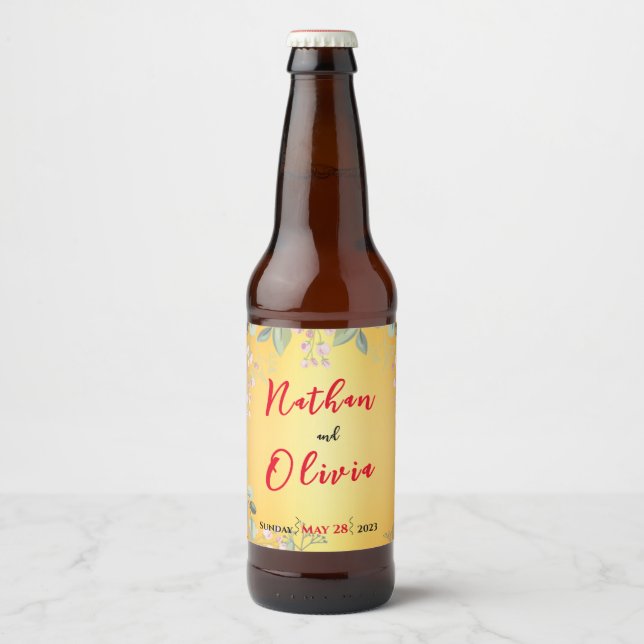 Red and Gold wedding  Beer Bottle Label (Front)