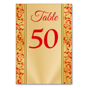 Red and Gold Wedding Table Number Cards Any Number
