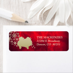 Red and Gold Winter Pomeranian Return Address