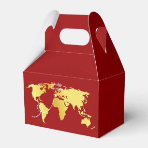 Red and gold world map destination chinese wedding favor box