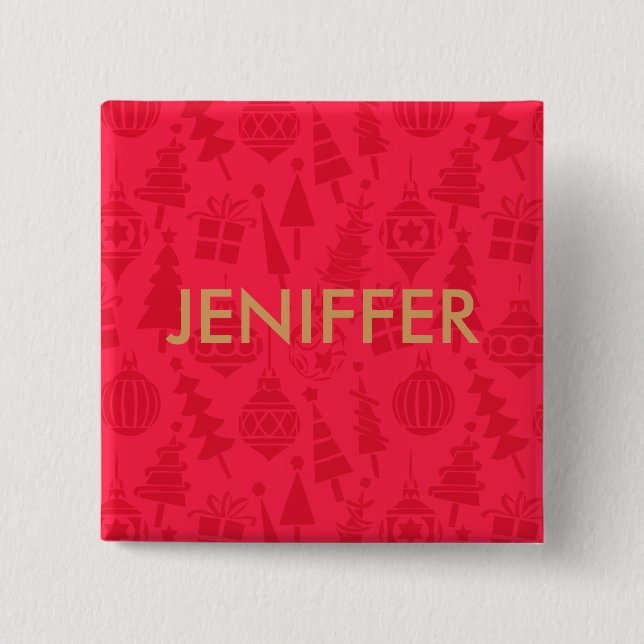 Red and Gold xmas party name 2 Inch Square Button (Front)