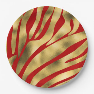 Red and Gold Zebra Festive Paper Plate