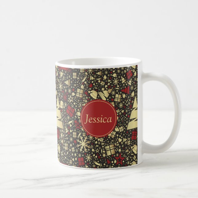 Red and Golden Christmas Tree Snowflakes and Stars Coffee Mug (Right)