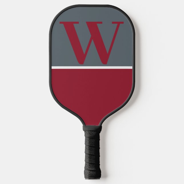 Red and Gray College Monogram Pickleball Paddle (Front)