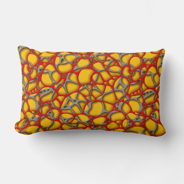 Red and gray net on a yellow background. lumbar pillow (Front)