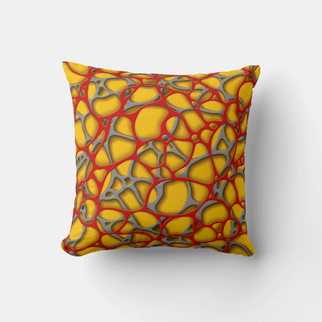 Red and gray net on a yellow background. throw pillow (Front)