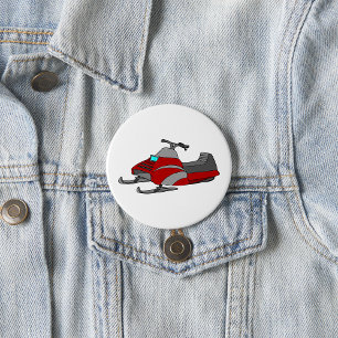 Red and Gray Snowmobile 3 Inch Round Button