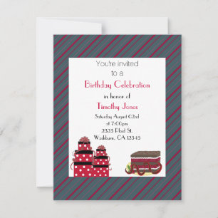 Red and Gray Stripes Birthday Invitation