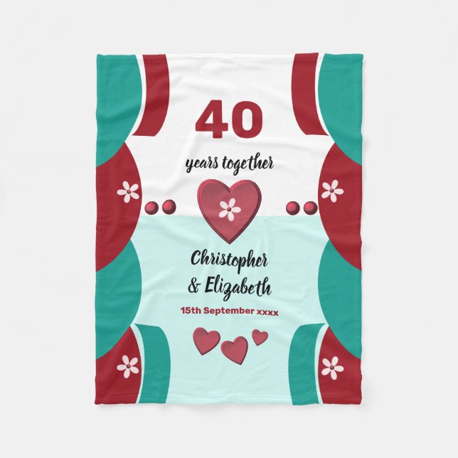 Red and green 40 years Ruby Anniversary Fleece Blanket (Front)