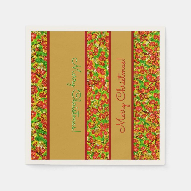 Red and Green Abstract Floral - Personalized Napkin (Front)