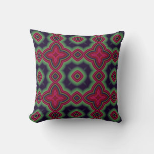 Red and green abstract Moroccan geometric pattern Throw Pillow