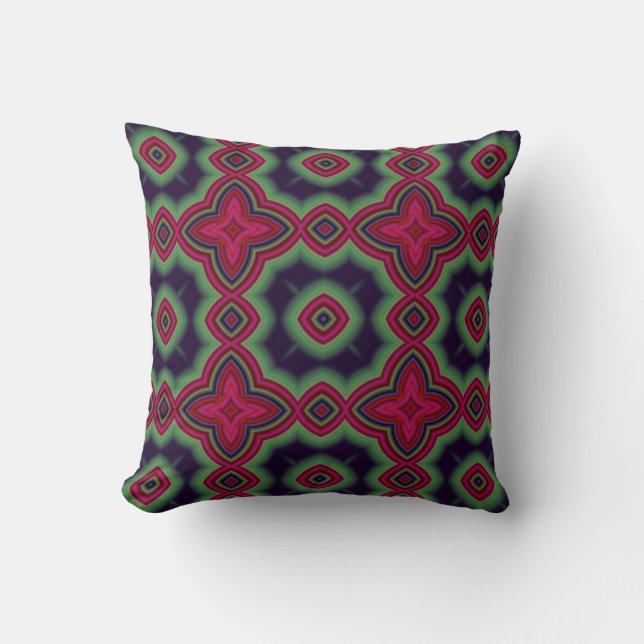 Red and green abstract Moroccan geometric pattern Throw Pillow (Front)