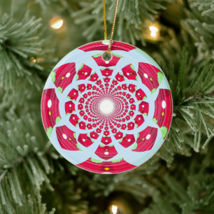 Red and Green Abstract  Pattern Ceramic Ornament