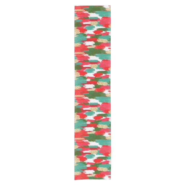 Red and green abstract  short table runner (Front)
