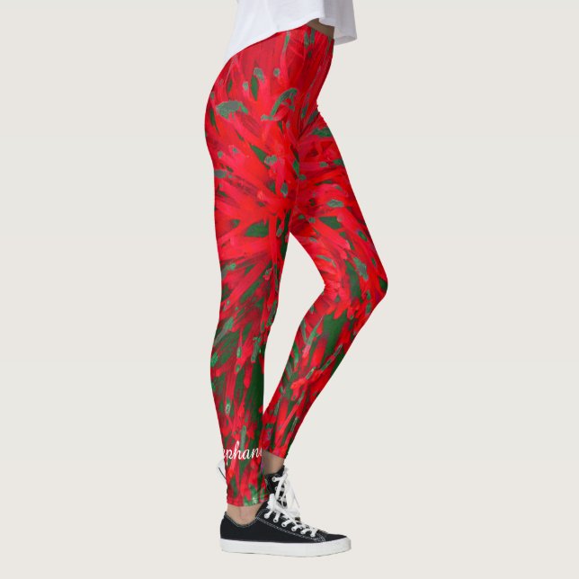 Red and Green Abstract with Personalized Name Leggings (Right)