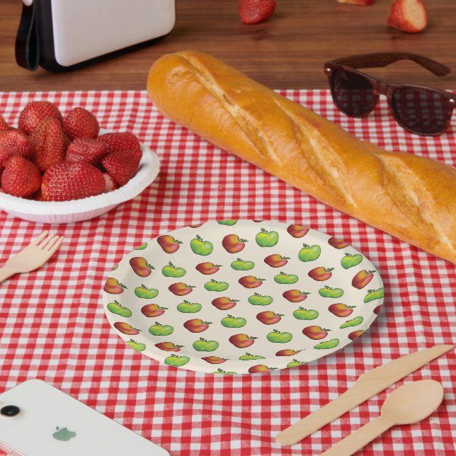 Red And Green Apple Fruits Pattern Paper Plate (Picnic)