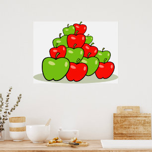 Red and Green Apple Pile Fresh Fruit Poster