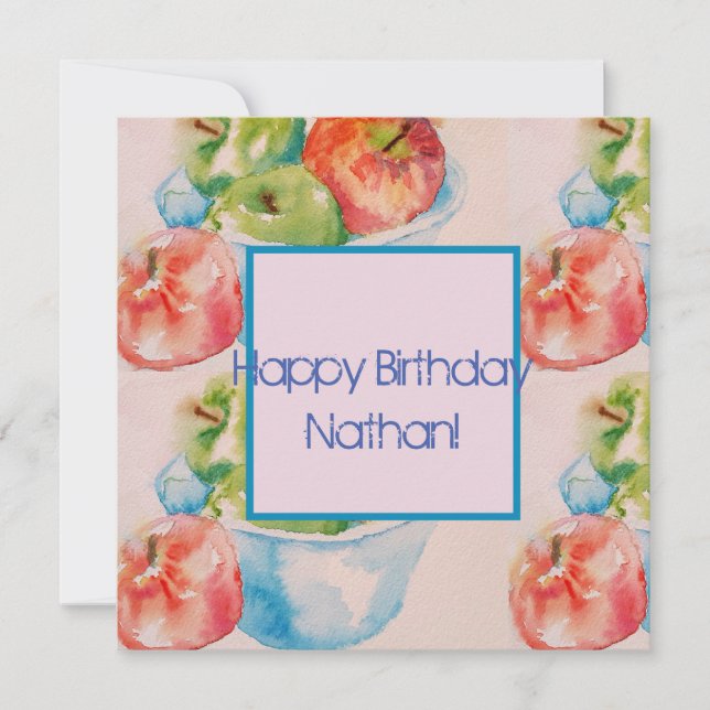 Red and Green Apples Fruit Watercolour Name Card (Front)