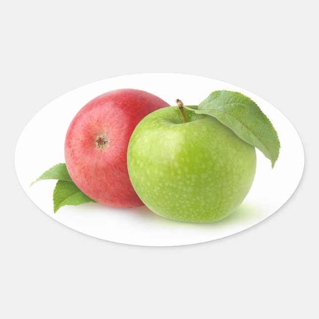 Red and green apples oval sticker (Front)