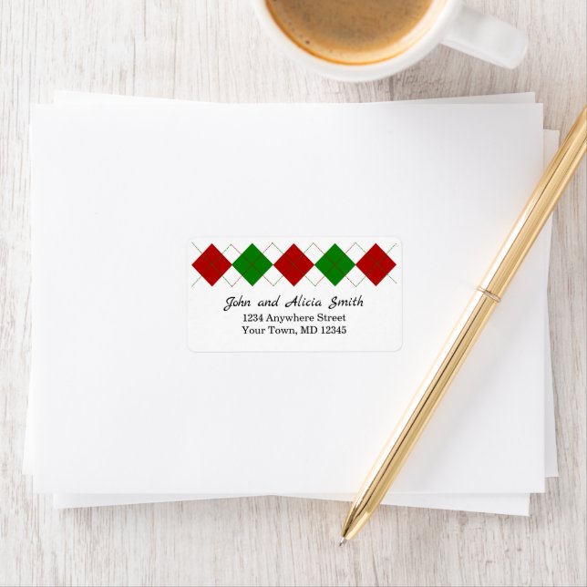 Red and Green Argyle | Holiday Address Label (Insitu)
