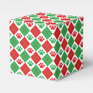 Red and Green Argyle Paw Print Favor Box