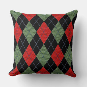 Red And Green Argyle Throw Pillow