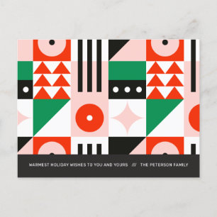Red and Green Bauhaus Pattern Modern Holiday Postcard