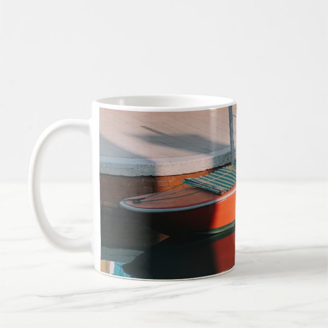 RED AND GREEN BOAT DOCKING ON DOCK COFFEE MUG (Left)